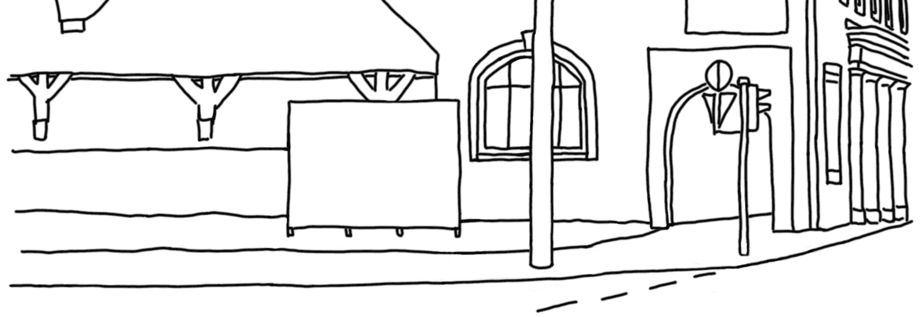 Die Zeichnung von Michaela Melián zeigt das installierte Kunstwerk vor der Kunsthalle.